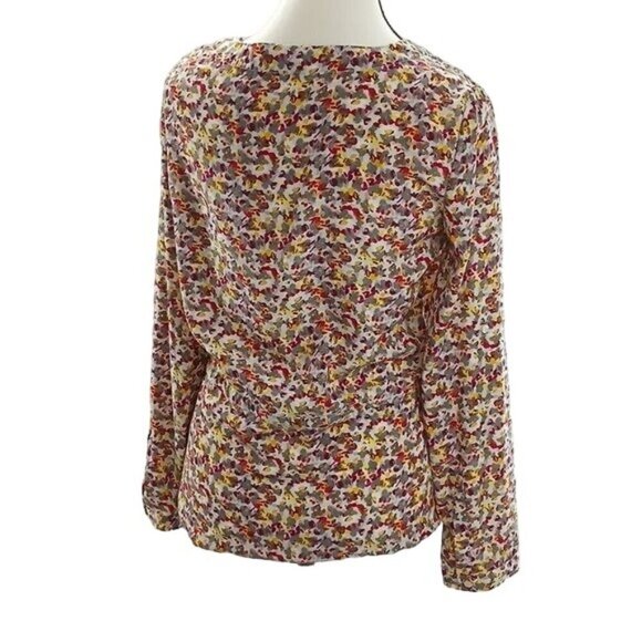 Gap Blouse Multi Floral Button Down Elastic Tie Waist Long Sleeve Womens Size XS - Picture 5 of 7